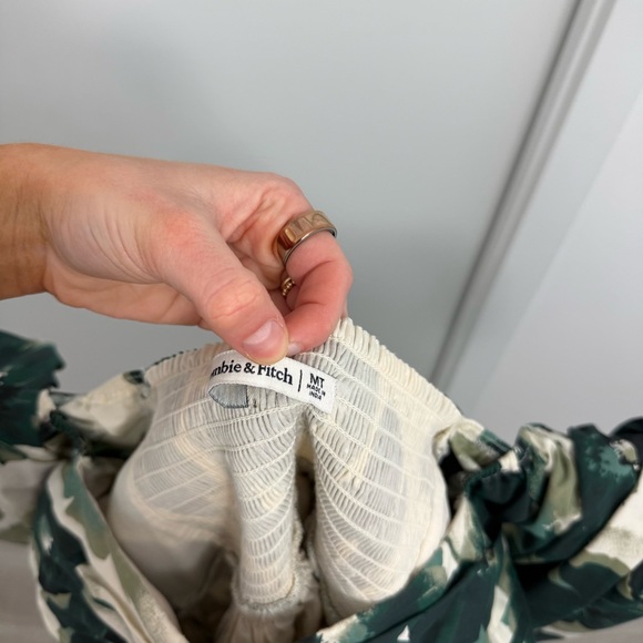 Abercrombie & Fitch Emerson Poplin Puff Sleeve Mini Dress Green Floral Sz M Tall - Picture 9 of 15